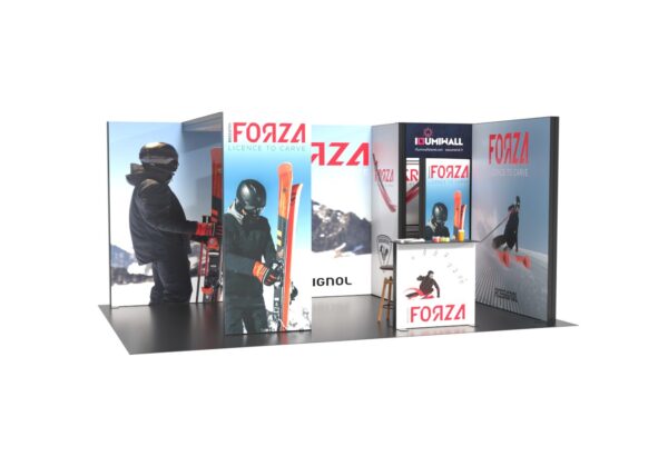 Stand Angolare con sgabuzzino, ponte e desk 500x300x250h
